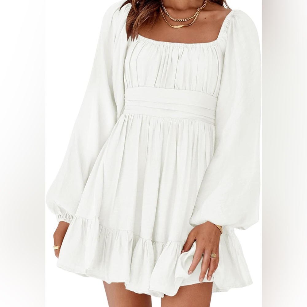 White Long Sleeve Dress, pirate dress, white dress with sleeves and tie back